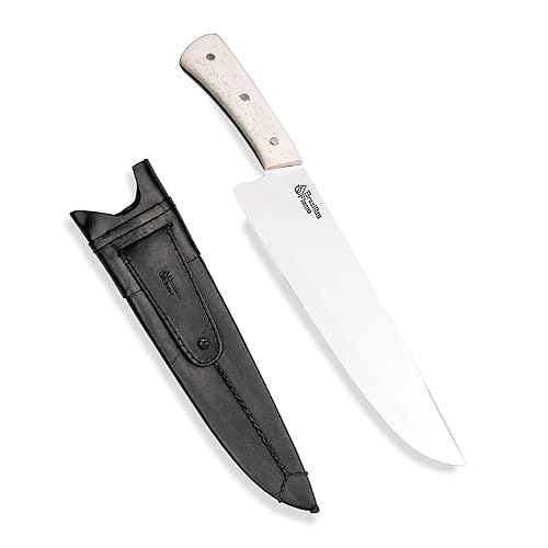 Brazilian Flame Chef Picanha - Cuchillo de acero inoxidable de 10 pulgadas con mango de hueso, cuchillo profesional para tallar carne para barbacoa,