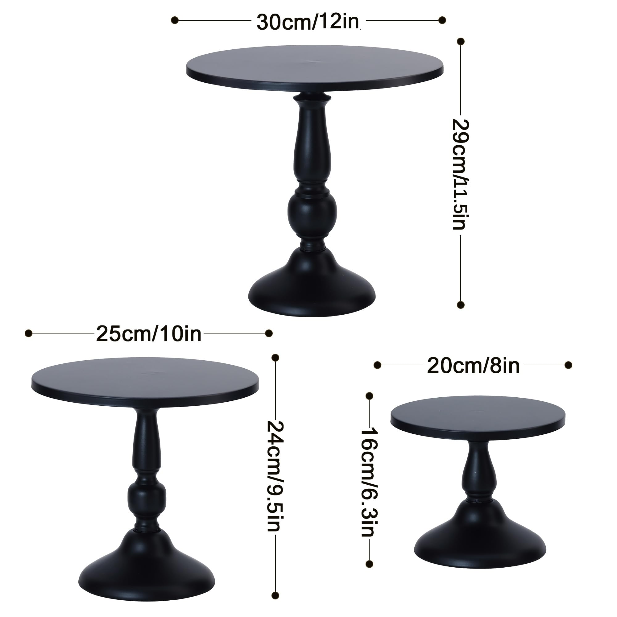 Kuchenständer, 3 Stück, schwarz, Metall, rund, Dessert, Kuchen, Pizza, Präsentationsständer, 20,3 cm, 25,4 cm, 30,5 cm, Serviertablett, Dekoration für Hochzeit, Feier, Party, Geburtstag,