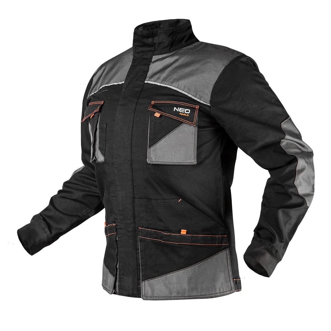 NEO TOOLS HD Slim Sweat de travail pour homme, gris, 60 % coton, 37 % polyester, 3 % élasthanne, coupe haute, près du corps, tissu Oxford, poches, coudes profilés, réfléchissant