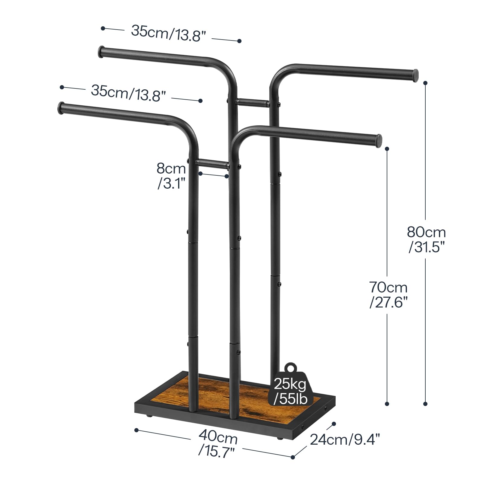HOOBRO Porte-Serviettes sur Pied en T, Support de Serviettes Vertical avec 2 Barres de Suspension, pour Salle de Bain, Buanderie, Chambre, Marron Rustique et Noir EBF14LB01