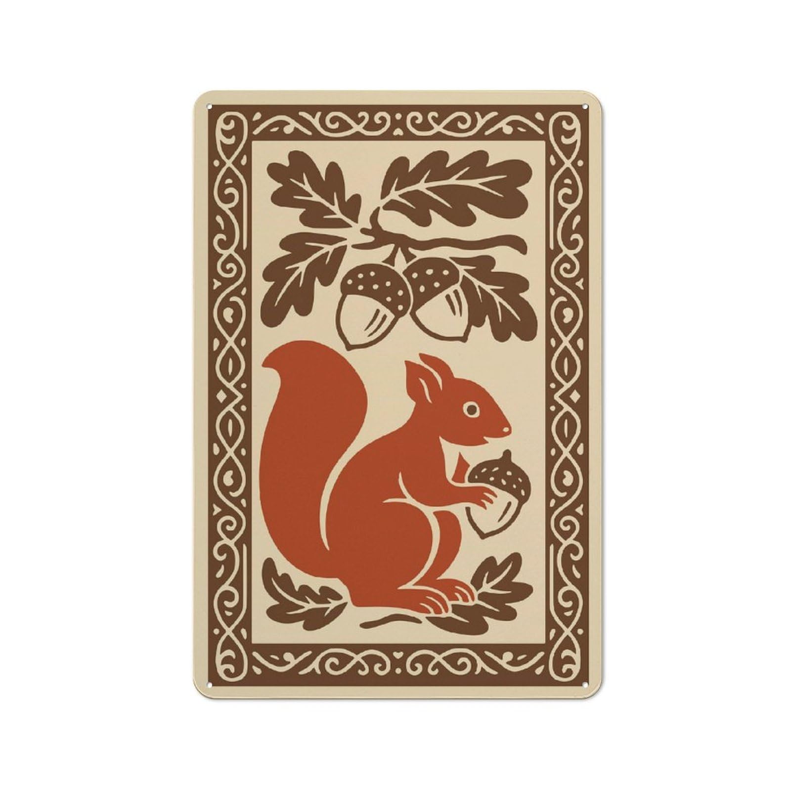 Junmoney Style Vintage Tin Sign 30X20cm With Squirrel And Acorns Decorative Illustration For Garage Or Workshop, For Vintage Wall Decor Fans, For Garage And Workshop Walls