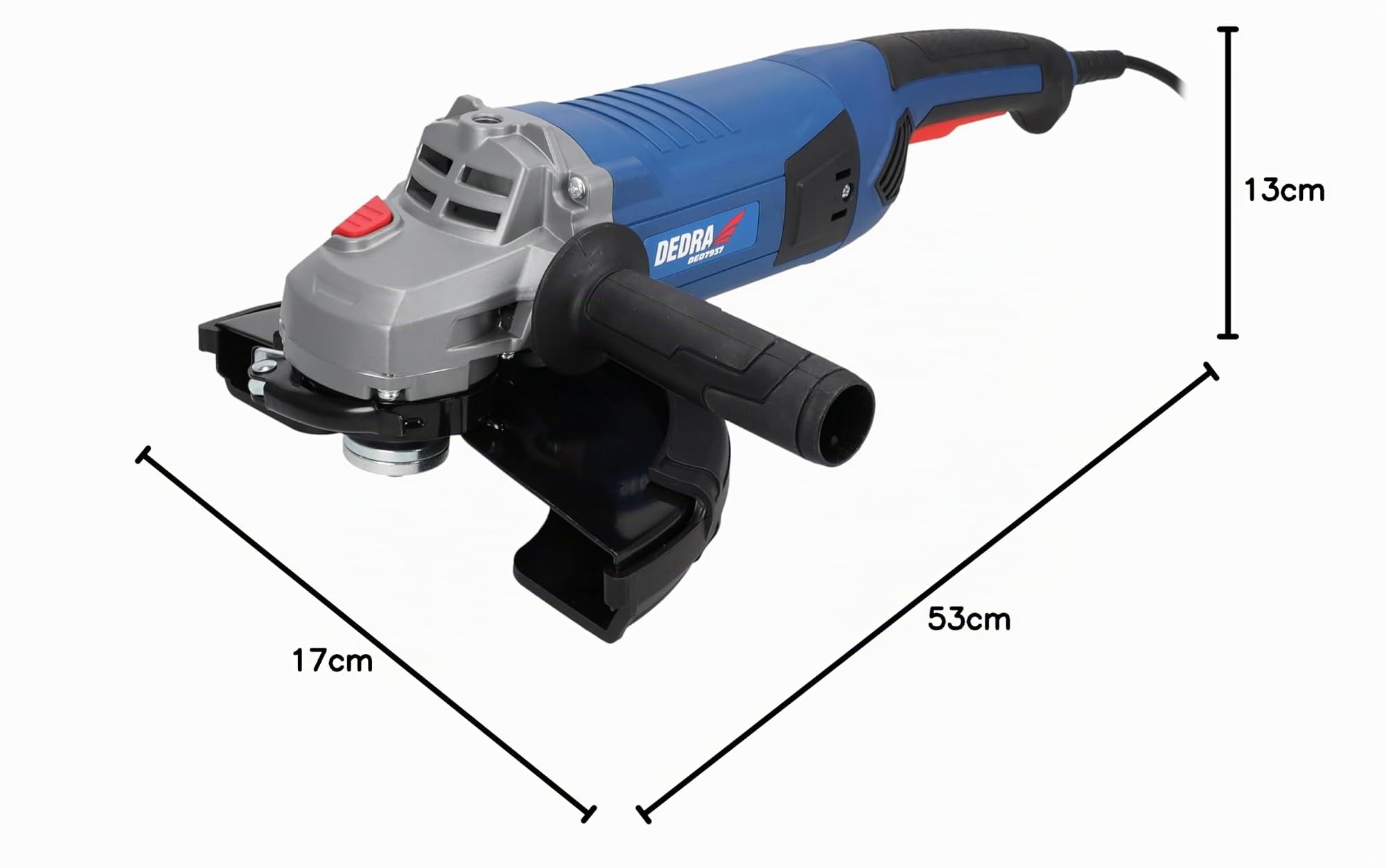 Smerigliatrice angolare DEDRA DED7937 con sistema di avviamento dolce, Ø 230 mm, forte 2100 W, alta velocità 6500 RPM/1 min, softgrip, peso 5,1 kg, manico aggiuntivo incluso