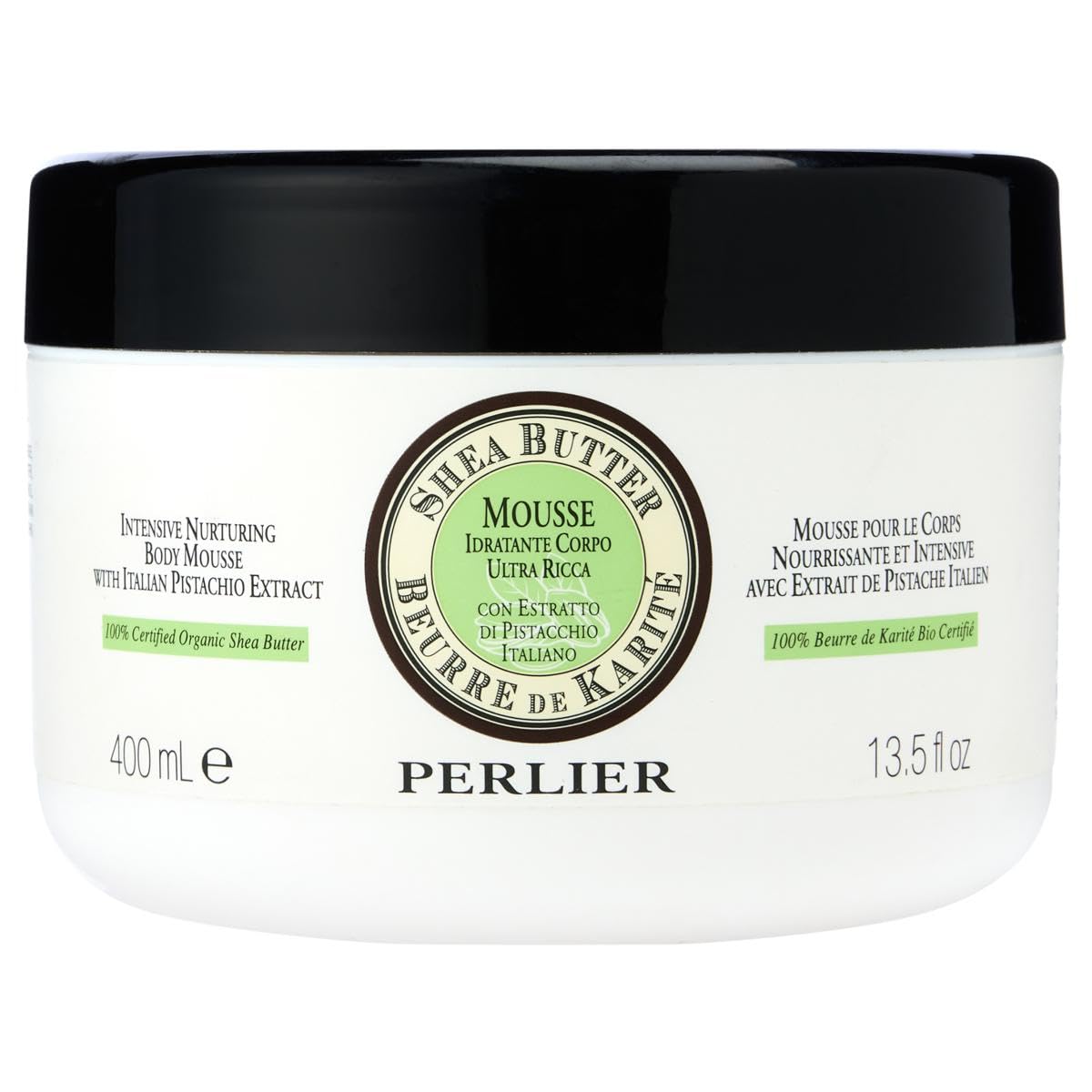 Perlier Shea Pistachio Body Mousse, 13.5 fl. oz., Moisturizing Body Cream