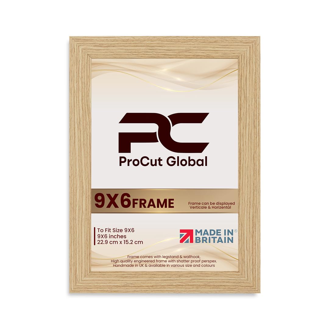 Procut Global 9x6 Light Oak Picture Frames - Modern Photo Frame with Shatterproof Perspex for Wall or Tabletop - Ideal for Posters, Certificates & Print-Sizes A1 to A5 & 4x4 to 100x70cm Available