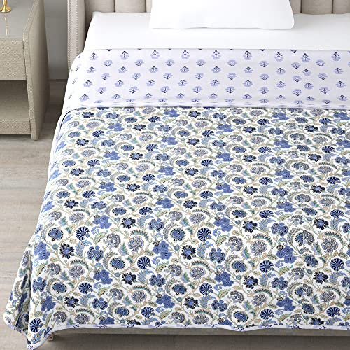 Image of Dohar Single Bed Cotton 100% Cotton Reversible AC Blanket Cotton Single Bed Cotton Quilt Single 180 GSM Cotton Dohar Single Light Weight Soft Blanket Pink (White /Blue)