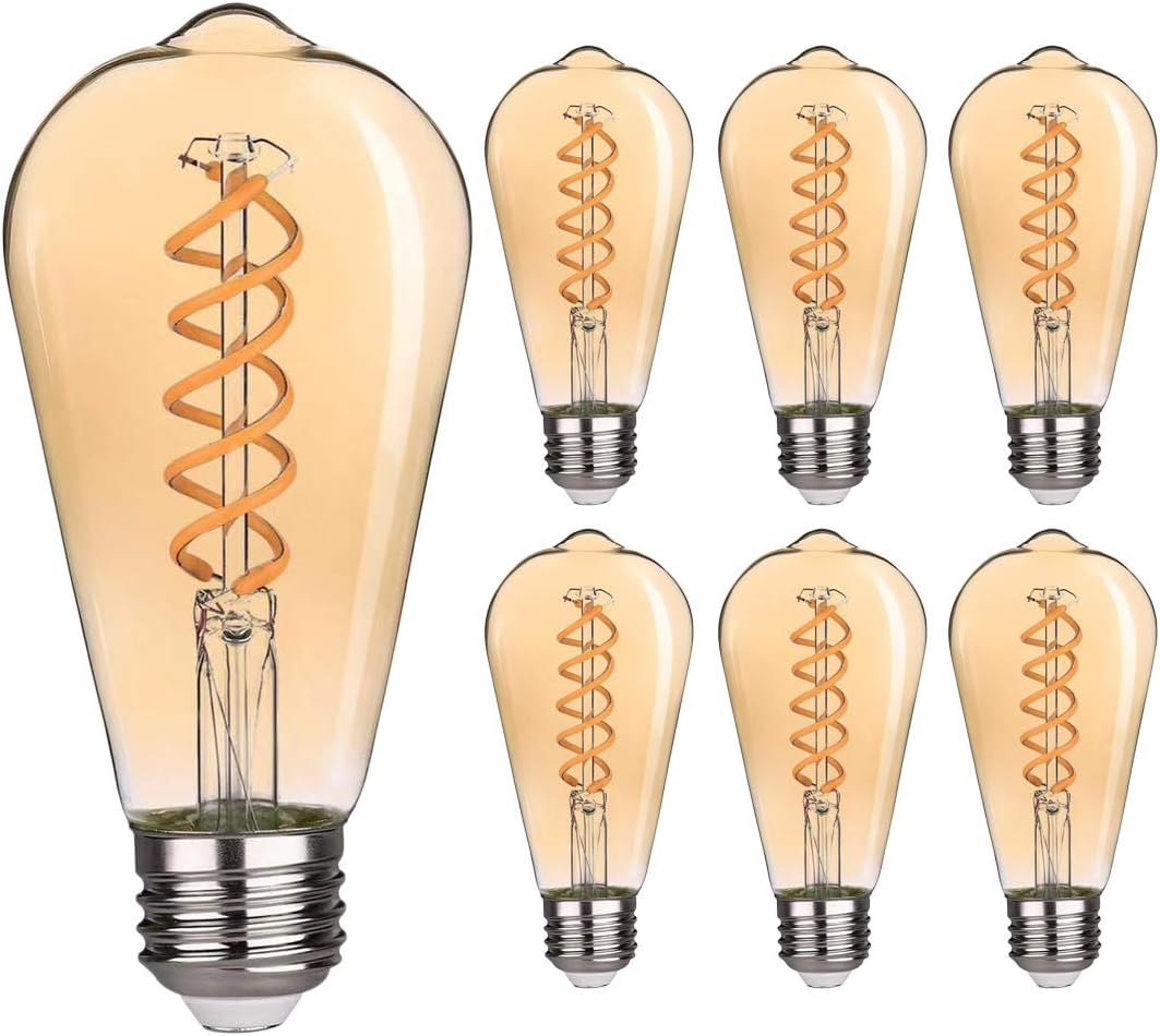 6 PCS iSoptox Dimmable Vintage LED Edison Bulbs, 6W, 60 Watt Equivalent, Warm White 2700K, Antique Flexible Spiral LED Filament Light Bulb, ST58 (ST19), 600 Lumens, E26 Base, Clear Glass - - 