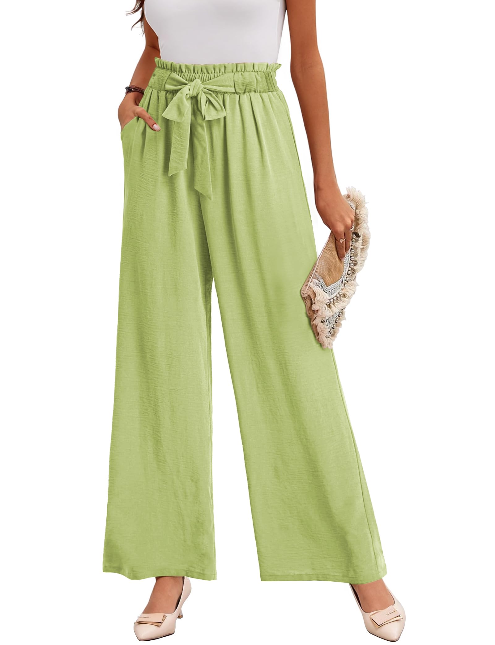 Buauty Wide Leg Pants Woman with Pockets High Waist Pant Adjustable Knot Loose Trousers Business Casual Work Pants
