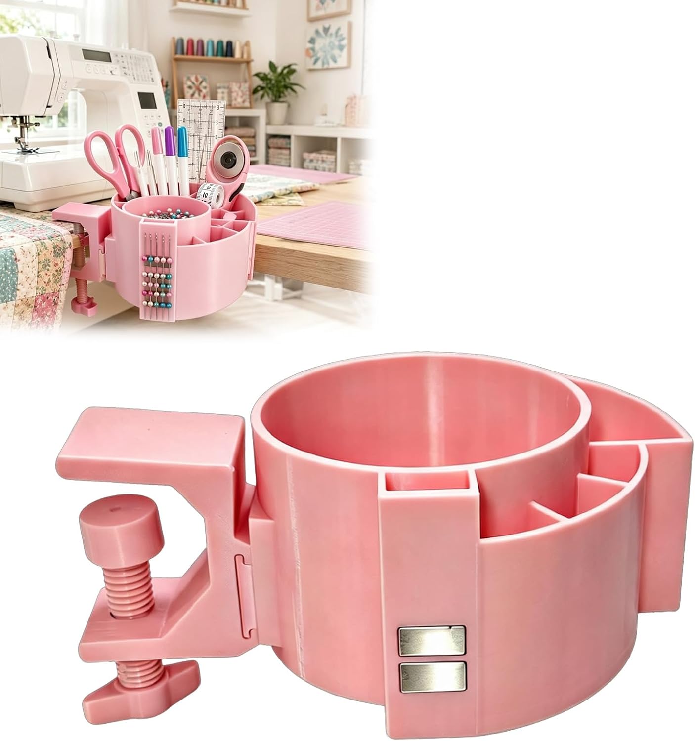 Sewing Table Clamp Organizer, Adjustable with Magnetic Pin Holder