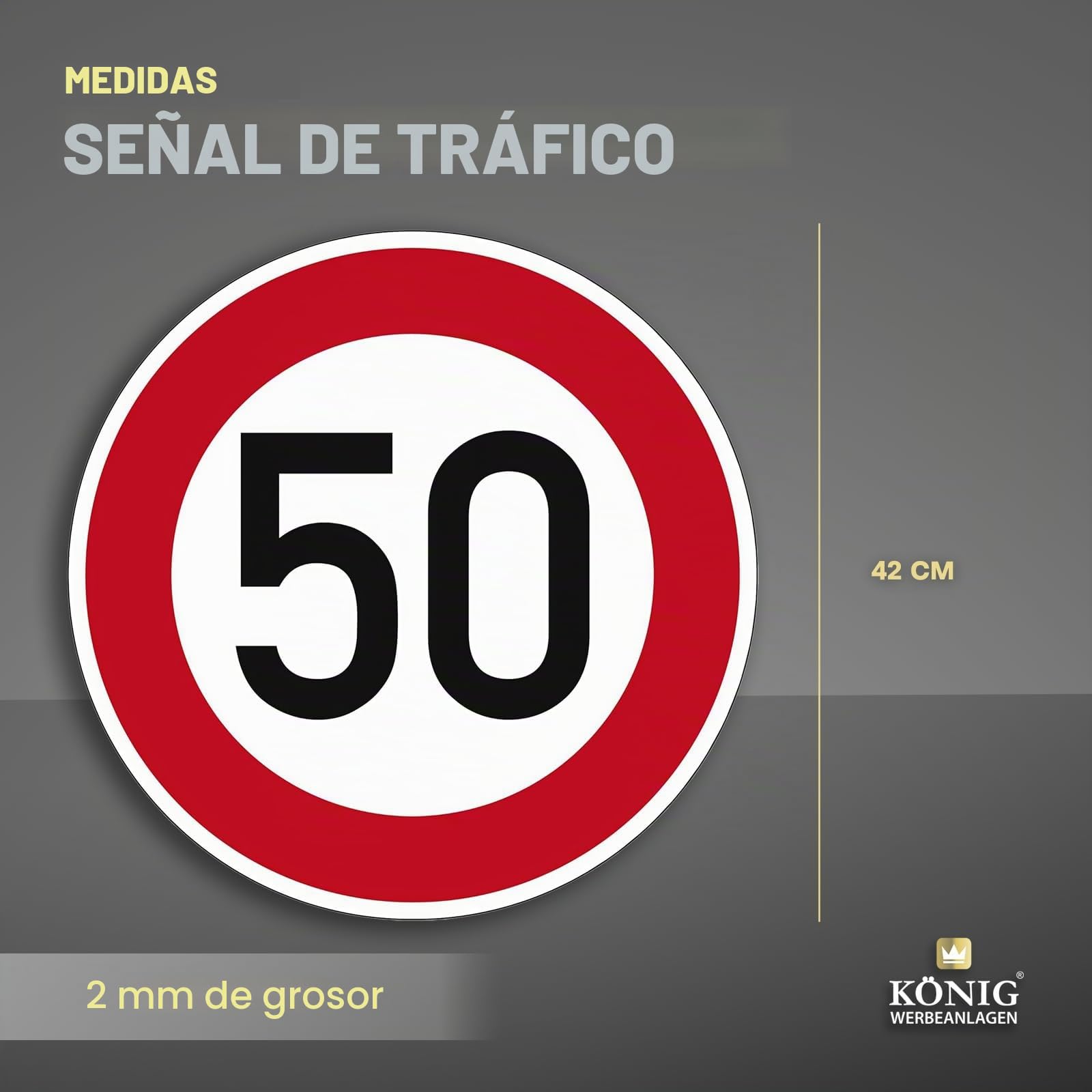 Señal de tráfico Velocidad máxima permitida 50km/h | No. 274-50 | Ø 420 mm, aluminio 2 mm, RA1 | RAL | Señal de tráfico original | Dreifke®