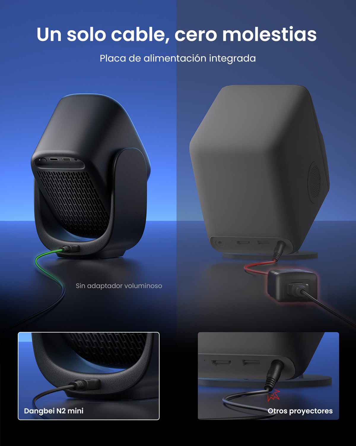 Dangbei N2 Mini Proyector 1080p, Proyector Portatil Full HD, Ajustable Soporte y Rotación de 190°, Enfoque Automático, Netflix, Dolby Audio, WiFi6 y Bluetooth 5.2