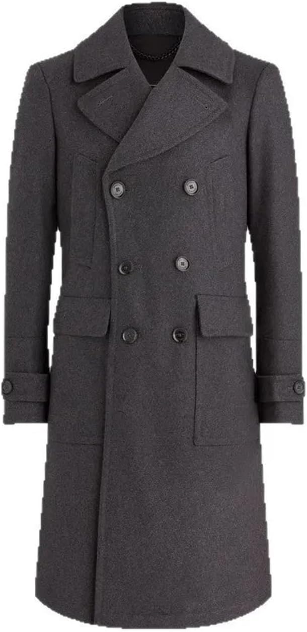 Woolen Mid Length Trench Coat for Men Rain Jacket Outdoor Clothing Casual Wear