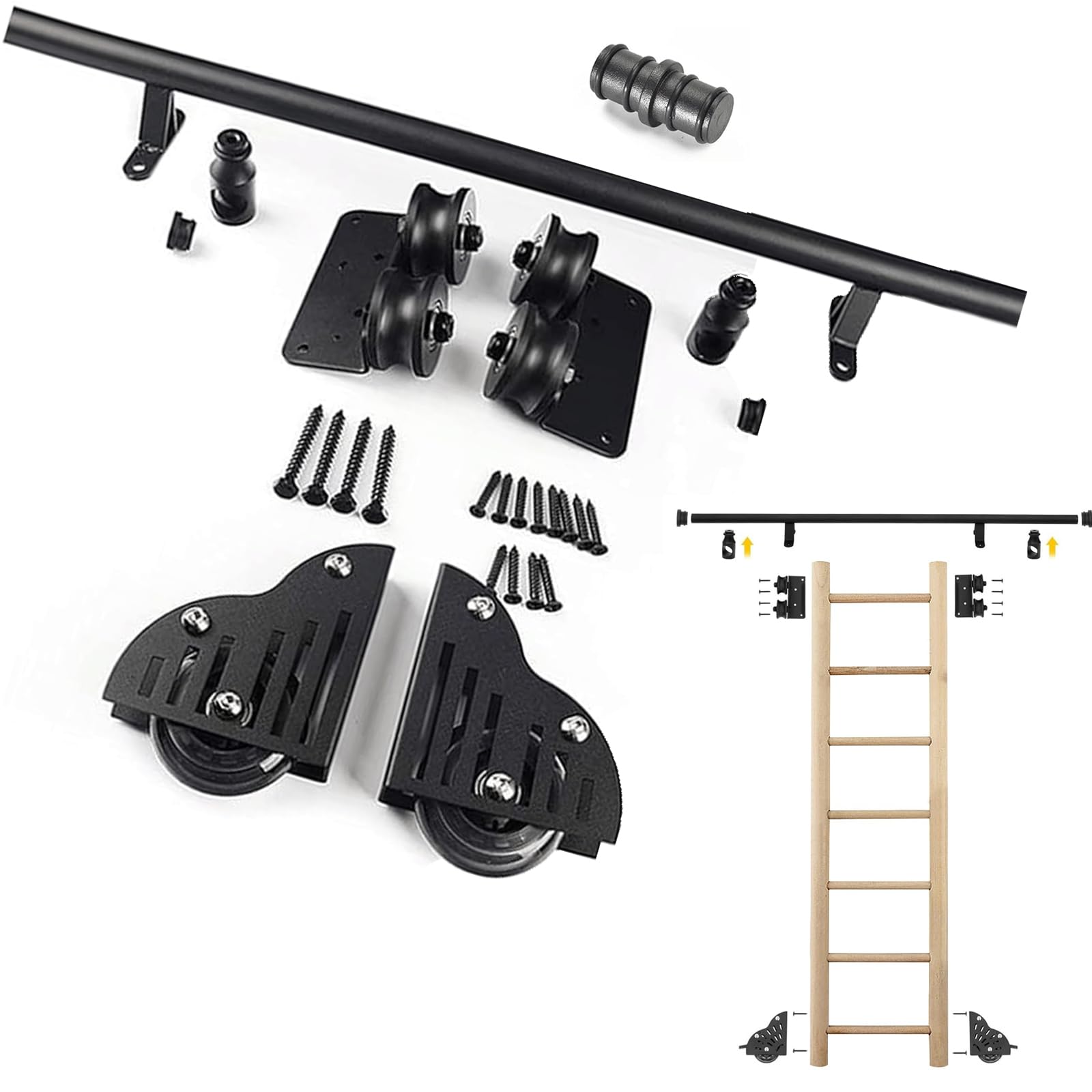 Générique Kit de Quincaillerie pour échelle Coulissante,Rails Mobiles,Ensemble Complet de 3,3 à 20 Pieds avec Rouleau de Sol pour Bibliothèque(sans échelle) (Size:10ft/300cm Track kit)