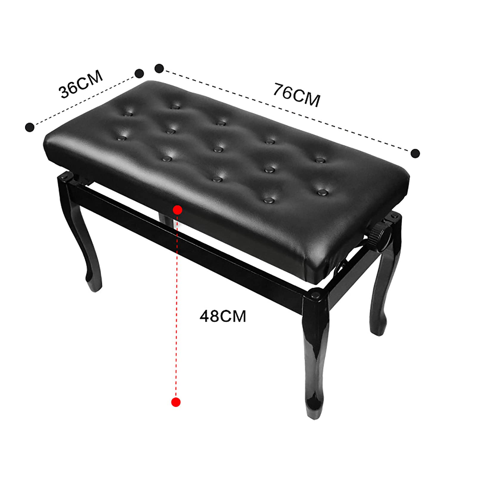 SDdPulse Taburete de piano ajustable de madera con asiento grueso de piel sintética, apto para práctica musical, altura: 48 ~ 58 cm, color negro