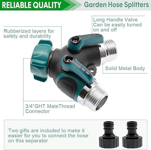 Miniatura 2 de Paquete de 2 divisores de manguera de jardín, conector de manguera de metal resistente de 2 vías para grifo de jardín, divisor de grifo de agua para