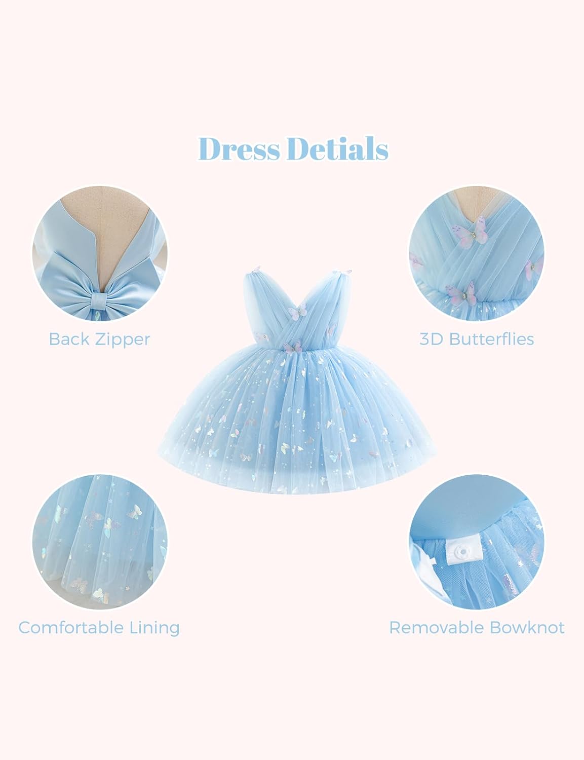 Baby Girl Dress Sparkly Tulle Butterfly Dress Birthday Princess Pageant Dresses Tutu Party Dresses for Girls 12M-5Y - Image 6