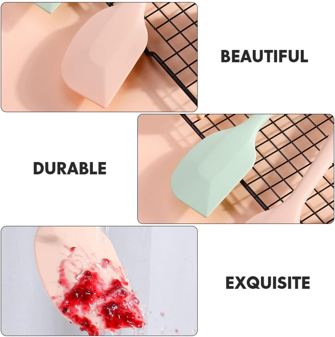 2Pcs Silicone Cream Spatula Set for Mixing and Scraping, Pink Green