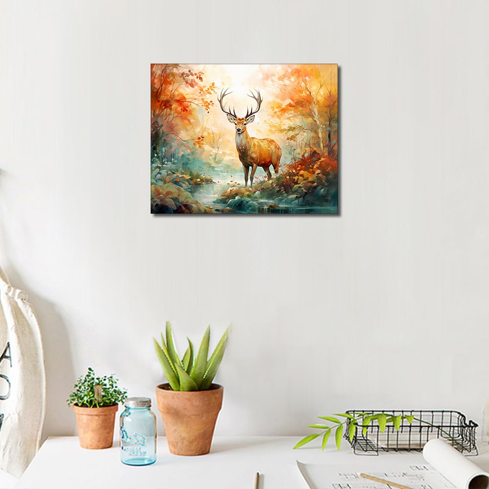 TISHIRON Rahmen Malen nach Zahlen Erwachsene Kinder Hirsch DIY Erwachsene Malen nach Zahlen Kits Tiere Malsets für Erwachsene Herbst Wald Ölmalerei mit Pinseln Kunsthandwerk 40 x 50 cm
