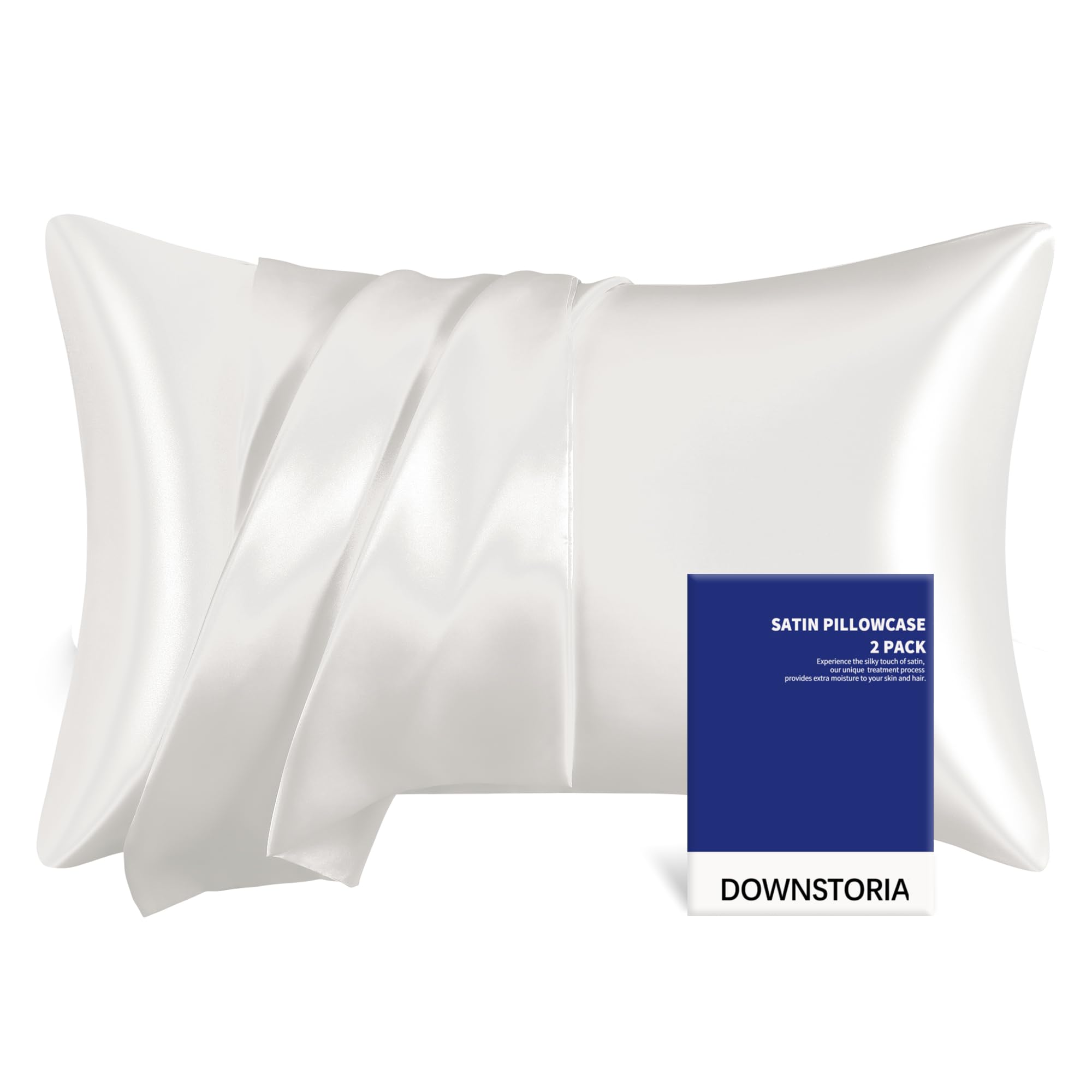 Satin Pillowcase for Hair and Skin Similar to Silk Pillow Cases 2 Pack,Smooth and Cooling, Silky Pillow Cover with Envelope Closure Set of 2, Gifts for Women Men(20x36 Inches, White)