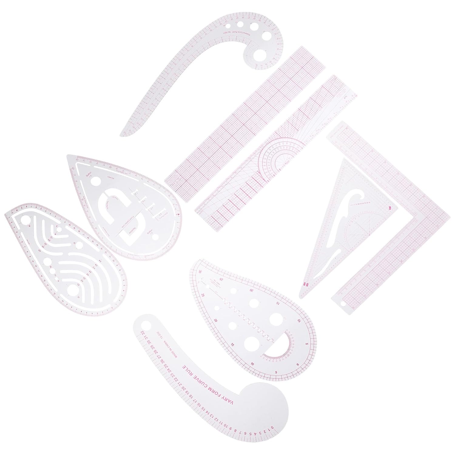 Cabilock 9pcs Sewing Ruler Set with French Curve for Pattern Making, Fabric Cutting, and Tailoring – Multi-Function Clothing Design Tool for DIY Sewing and Garment Alterations