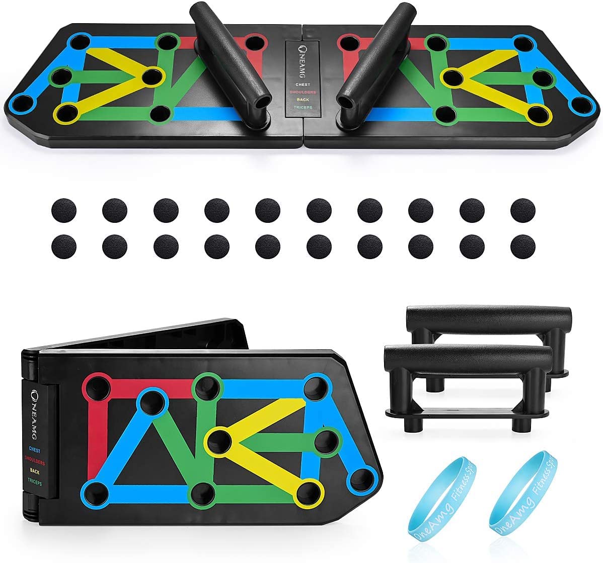 OneAmg Push Up Rack Board Fitness Accessories - Gym Gifts for Men - 13 In 1 Press Exercise Handles Strength Training Equipment Chest Muscle Board - Home Foldable Portable plyometric Push-up Stretch