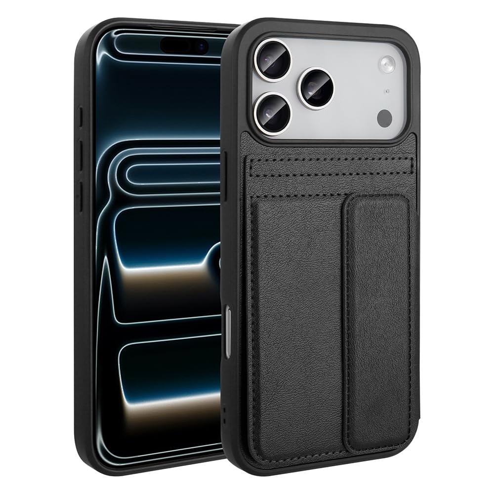 Zore Apple ile uyumlu iPhone 17 Pro Max Kılıf PU Deri Kartlıklı Zore Sevilla Kapak Siyah