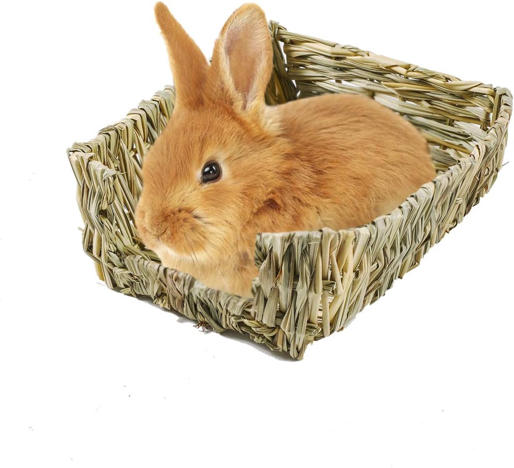 TOMKIRA OKEPS YuanKanJuABAB MOFunny Rabbit Grass Bed Natural Straw Handmade Woven Grass House, Bunny Hay Mats for Rabbits, Hamster…