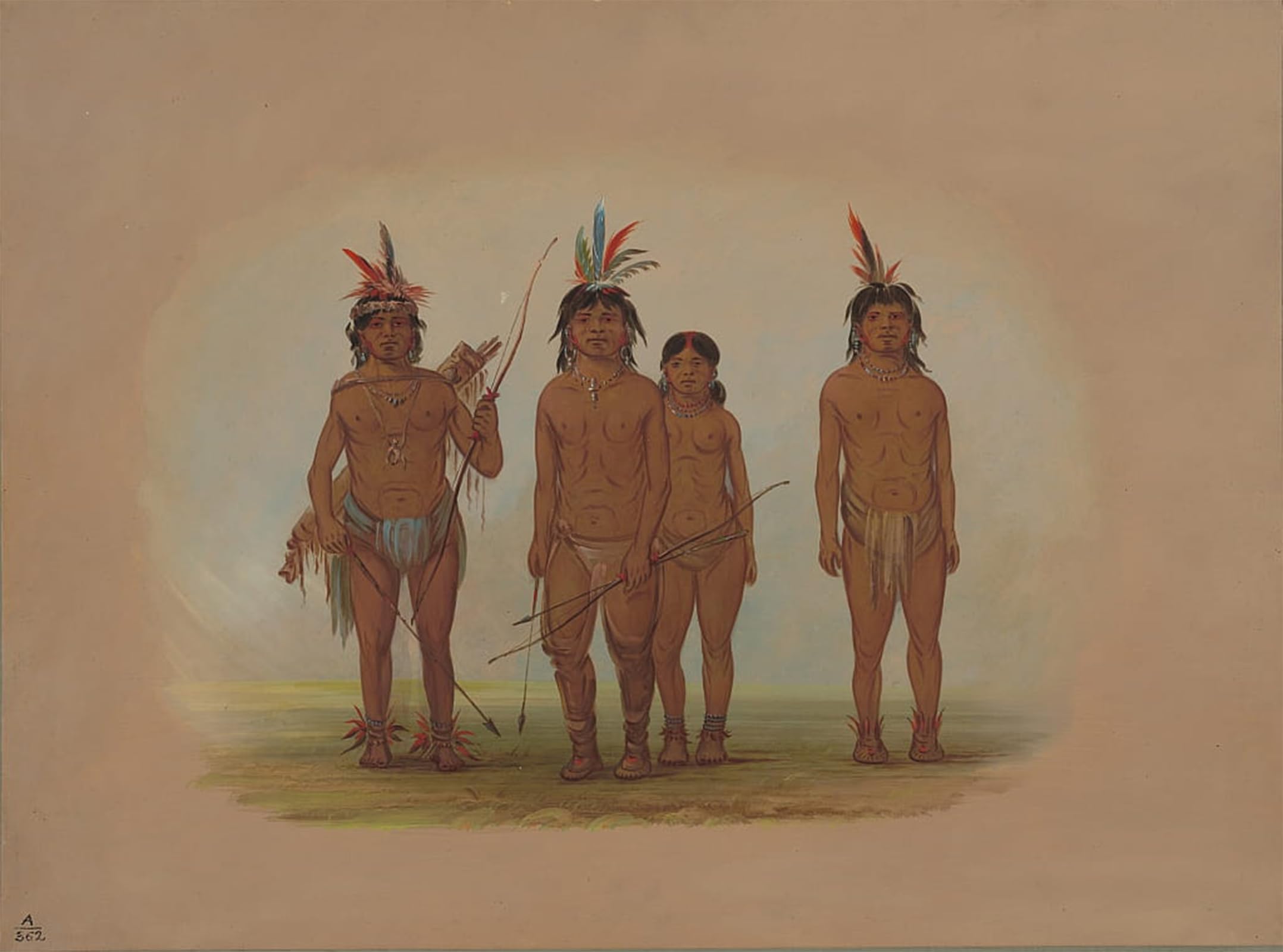 ARTXLXXBN Famous Print Painting Colorful Art Print Four Macouchi Indians by George Catlin Canvas Art Decorations for Home Decor 60x90cm
