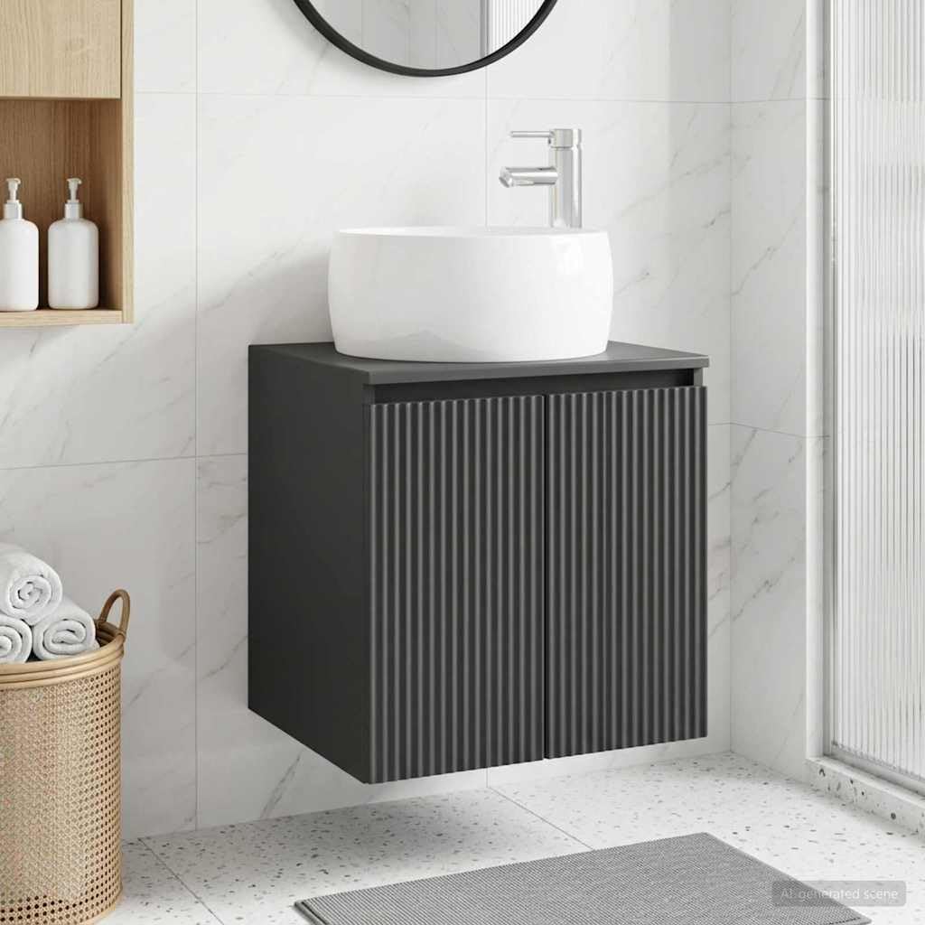 Lavabo da parete in legno nero, 49,5 x 44,5 x 66 cm, con spazio e ripiano, mobile da bagno sospeso, per bagno degli ospiti, lavandino salvaspazio con armadio e ripiano