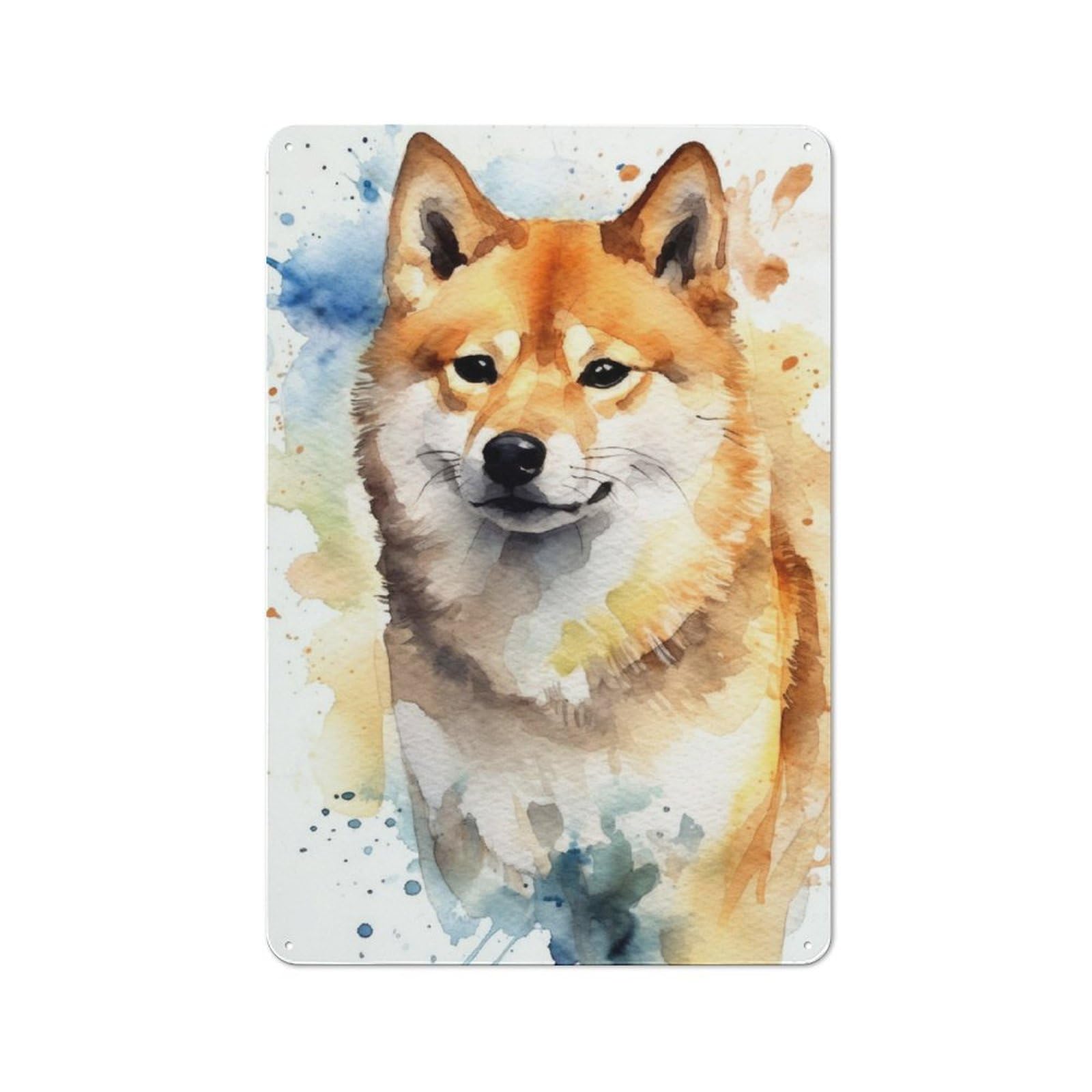 Country Country Metal Sign 30x20cm Featuring Shiba Inu Watercolor, Rustic Kitchen Decor for Cottage, Kitchen, Hallway Or Breakfast Nook