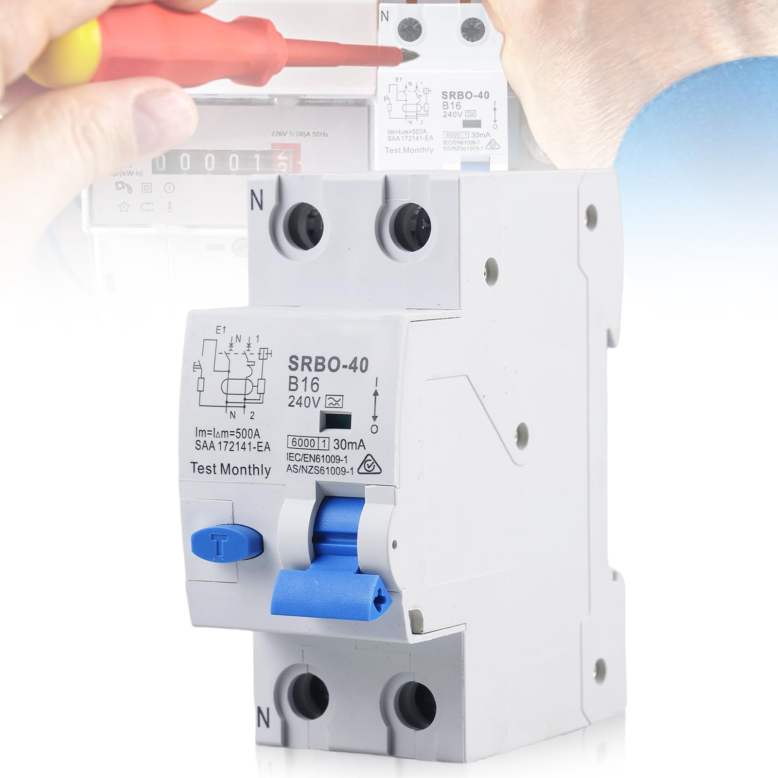 Interruttore FI/LS elettromagnetico, interruttore di sicurezza FI/LS con interruttore di sicurezza RCBO 16A RCD, 230V, 1P+N, 6kA, 30mA, B16, curva B