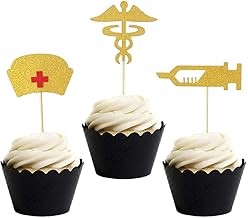 Nursing Graduation Cupcake Toppers Gold Glitter Cake Toppers Food Picks for Nurse Graduation Medical Rn Themed Nursing Grad Party Decorations by Ucity