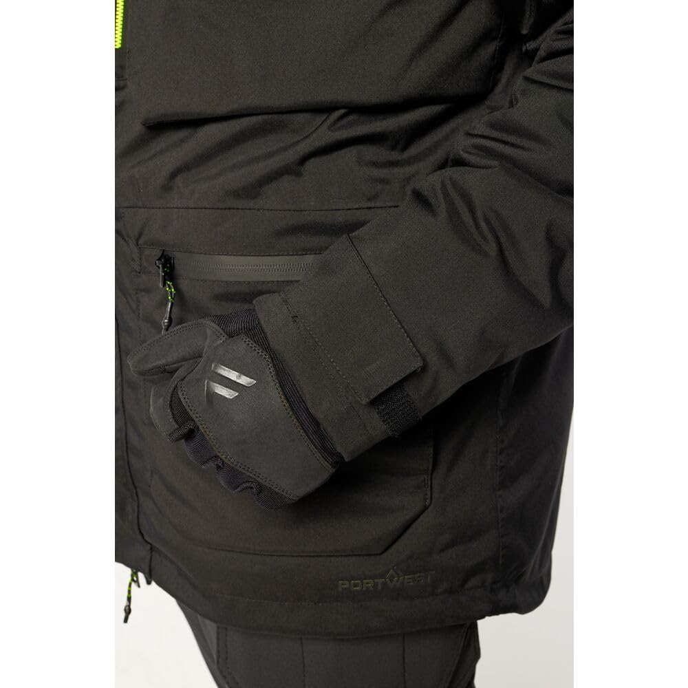 Portwest EV461 EV4 zimowa kurtka robocza, parka, ekstremalnie wodoodporna, elastyczna tkanina, bez PFAS Texpel Splash Eco Finish Panele z podszewką sherpa, wentylacja, regulowany kaptur, certyfikat