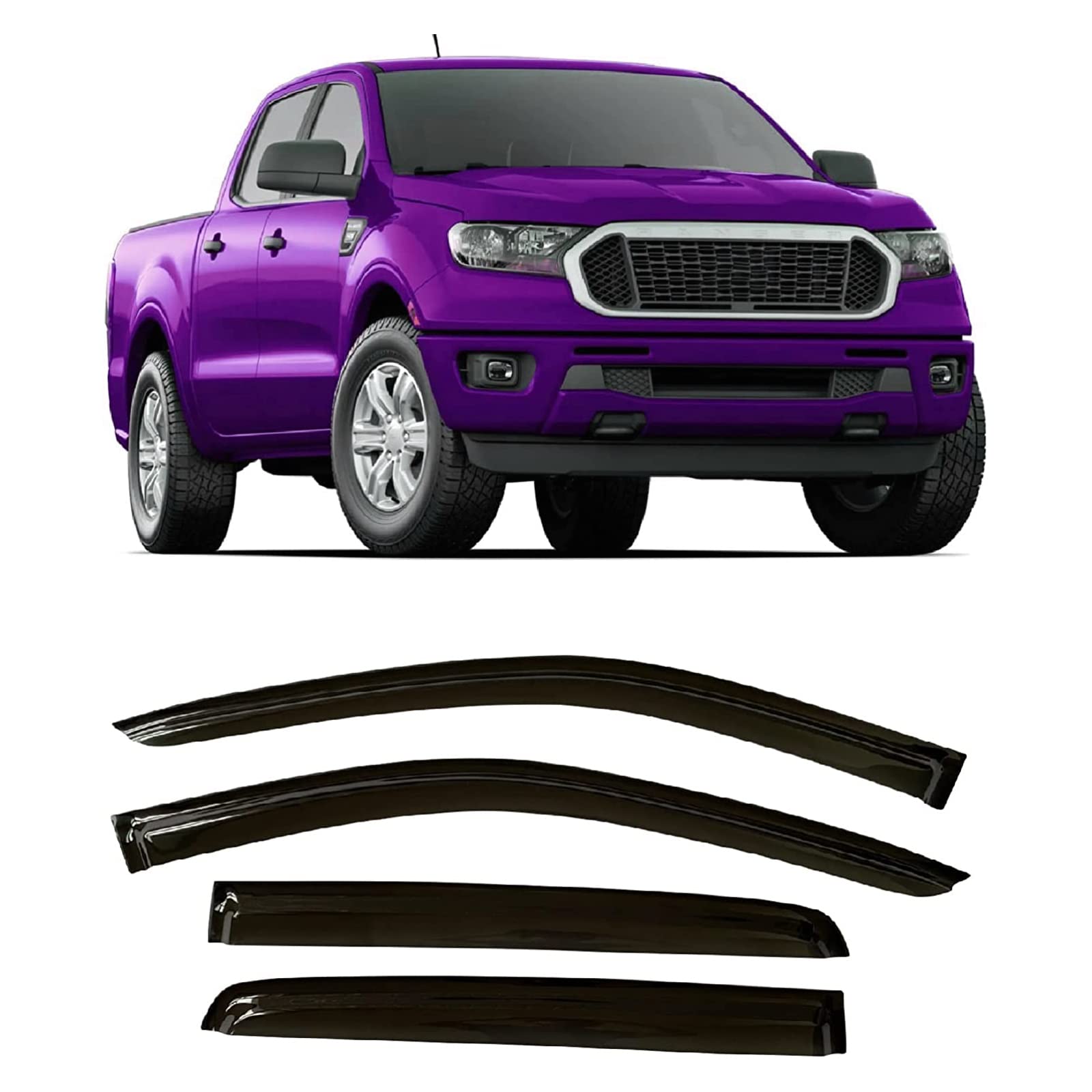 ZZDSNJ Tape-On Windows Visor 4-Piece for 2019-2023 Ford Ranger(supercrew) Rain Guards Shield Shade Smoke