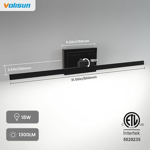 Miniatura 6 de VOLISUN Moderna lámpara de tocador de baño de 31.5 pulgadas, giratoria, 18 W, regulable, 5CCT, lámpara de baño LED sobre el espejo, luz de tocador