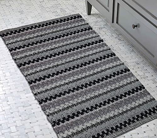 Image of THE HOME TALK Handmade Polyester Cotton Mat| Water-Absorbent | Carpets for Bathroom, Entrance Door, Kitchen, Entry Gate, Living Room | Machine Washable | Anti-Skid | 27 x 45 Inch | Grey