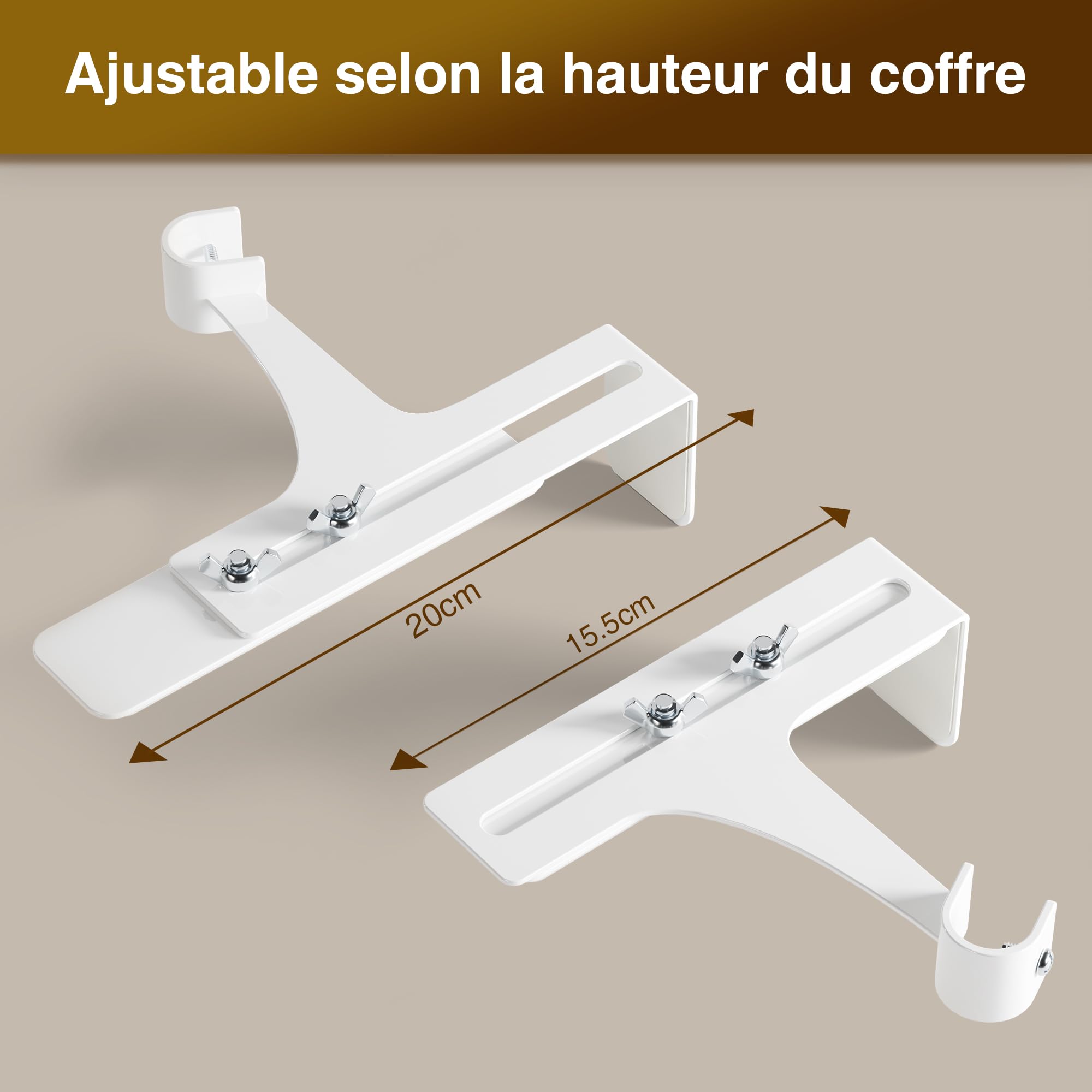 Set di 2 supporti per aste per tende senza foratura, in metallo e resistenti, adatti a tutti i cassonetti per tapparelle, Ø20-28 mm, asta per tende senza foratura cassonetto per tapparelle, bianco
