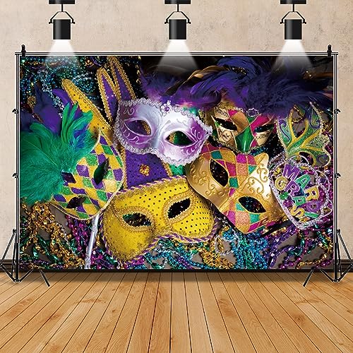 Pnylzzyxh Mardi Gras Carnival Backdrop Masquerade Party Decorations 10x8ft