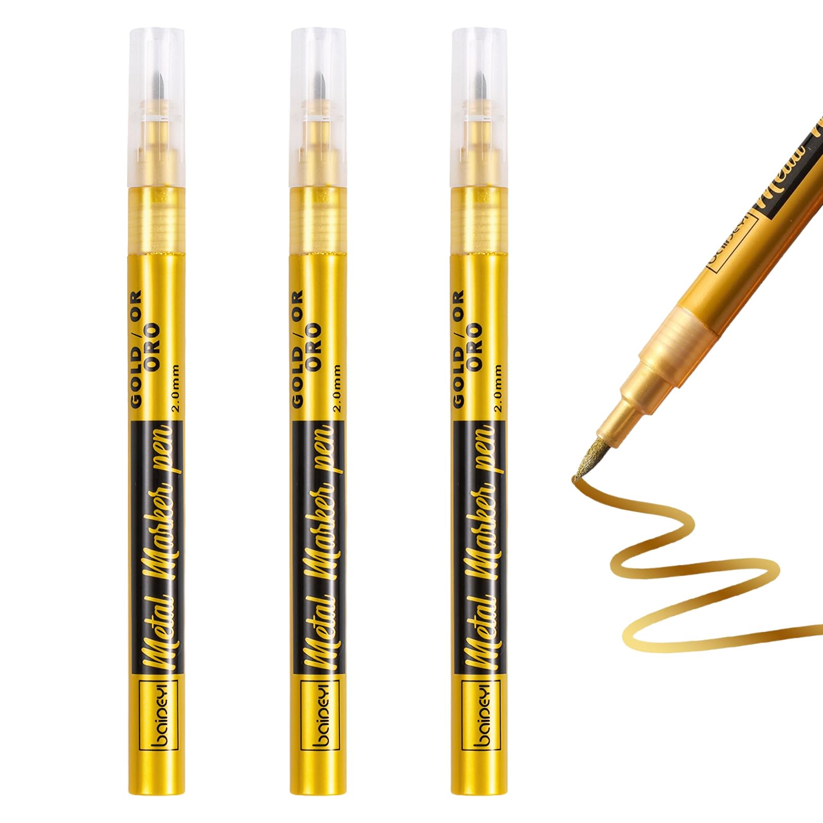 Pack de 3 lápidas de pintura, lápiz dorado para escribir, bolígrafo dorado, rotulador permanente, resistente al agua, de secado rápido, resistente a la intemperie, para ropa, madera, metal, vidrio
