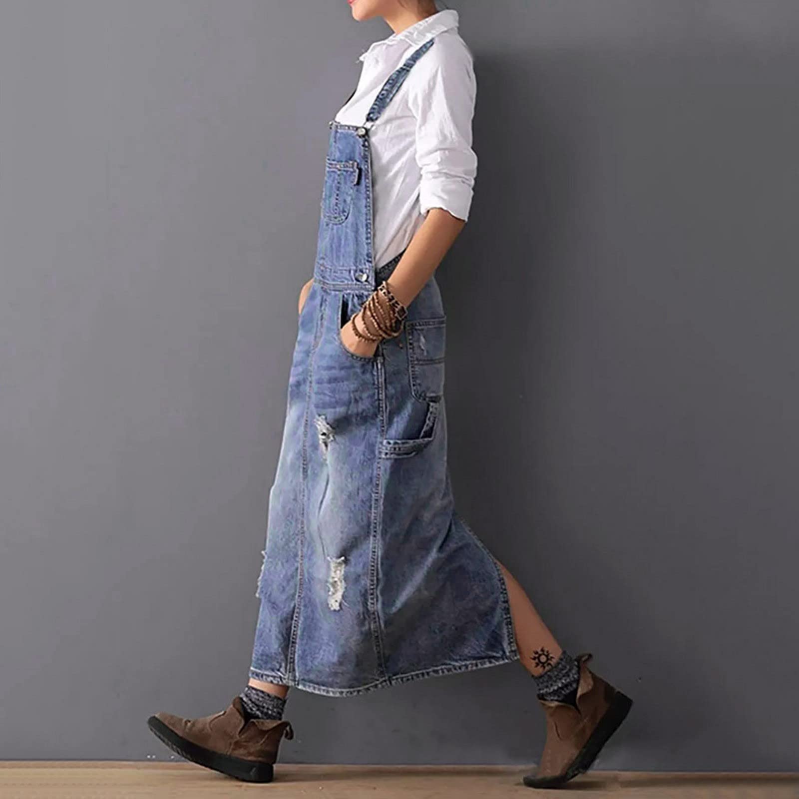 Vestito con Bretelle in Jeans da Donna Salopette Donna Jeans Lunga Elasticizzata Mini Abiti Estivi Gonna Abito Casual Versatile Cinturino in Denim