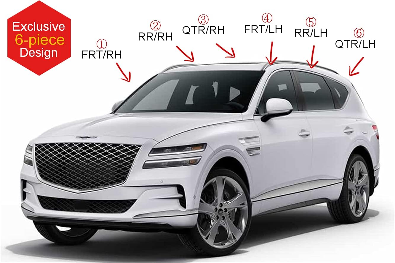 AUTOCLOVER Tape-On Rain Guards Window Visors 6 Pcs Set for Genesis GV80 2021 2022 2023 2024 2025/ Window Deflectors, Out-Channel Vent Shades (Chrome Line Black)