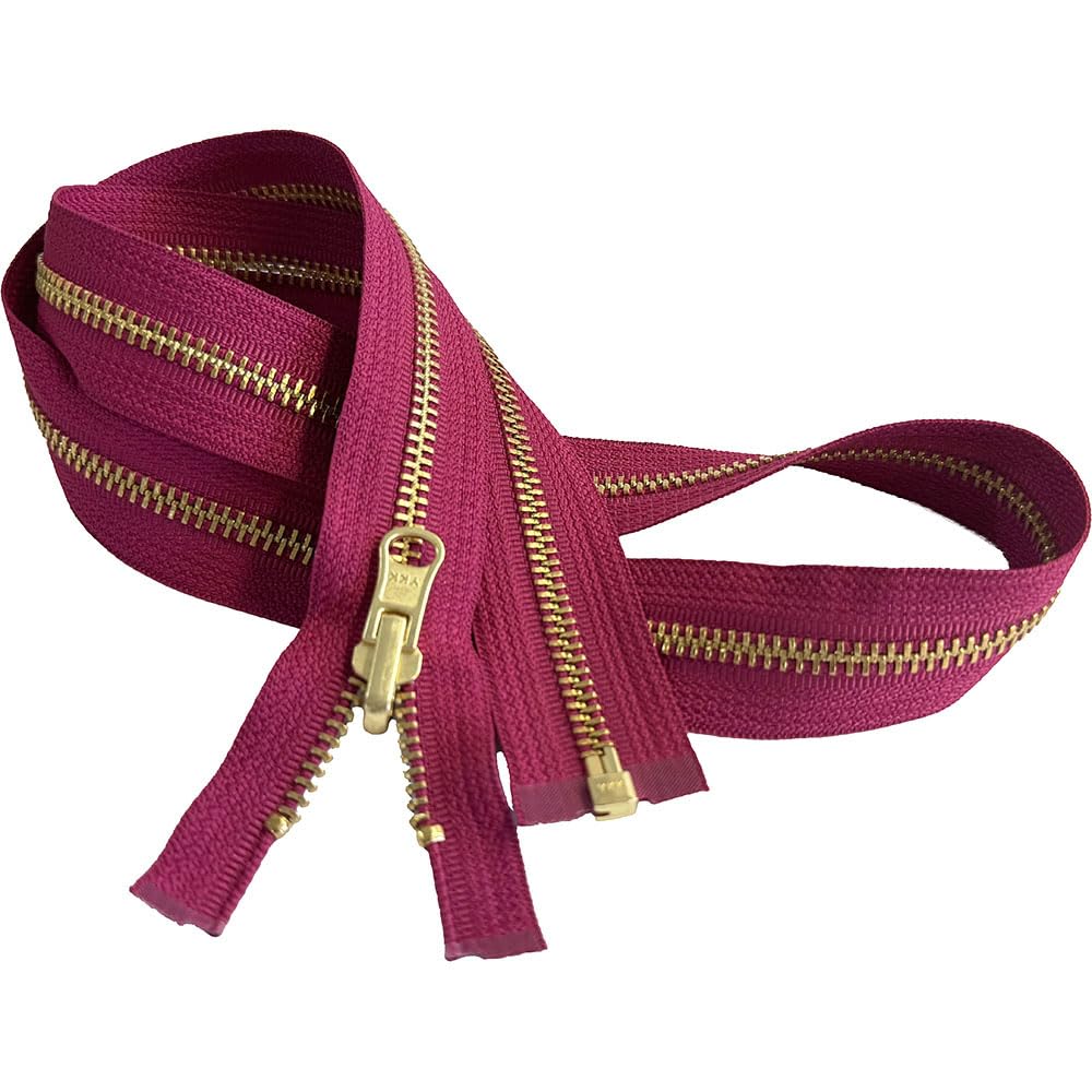 #5 Brass Metal YKK Medium Weight Inside/Outside Reversible Slide Jacket Zipper Separating (1 Zipper) - Tape Color: Imperial Magenta #853W - Choose
