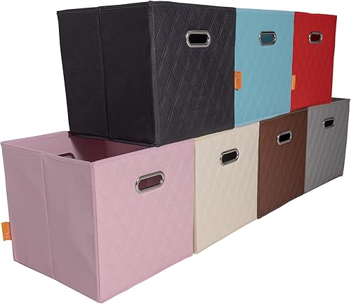 Miniatura 6 de Cestas de almacenamiento plegables marrones, cubos organizadores de almacenamiento con asas para sala de estar, dormitorio, almacenamiento de