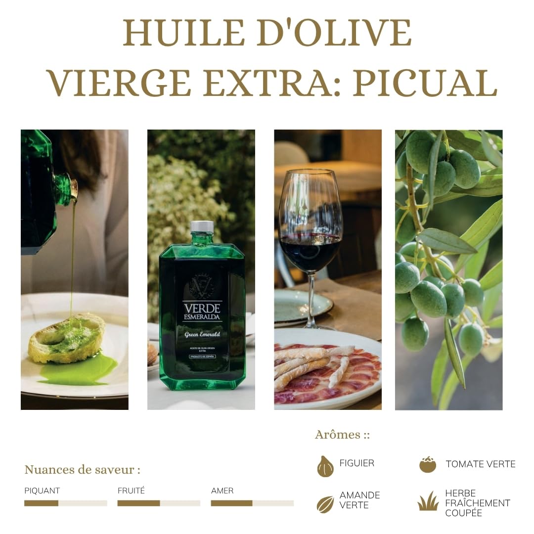 Verde Esmeralda - Huile d'Olive Vierge Extra Picual 500ml | Huile d'Olive Espagnole Premium Pressée à Froid | Profil Fruité aux Herbes et Artichaut