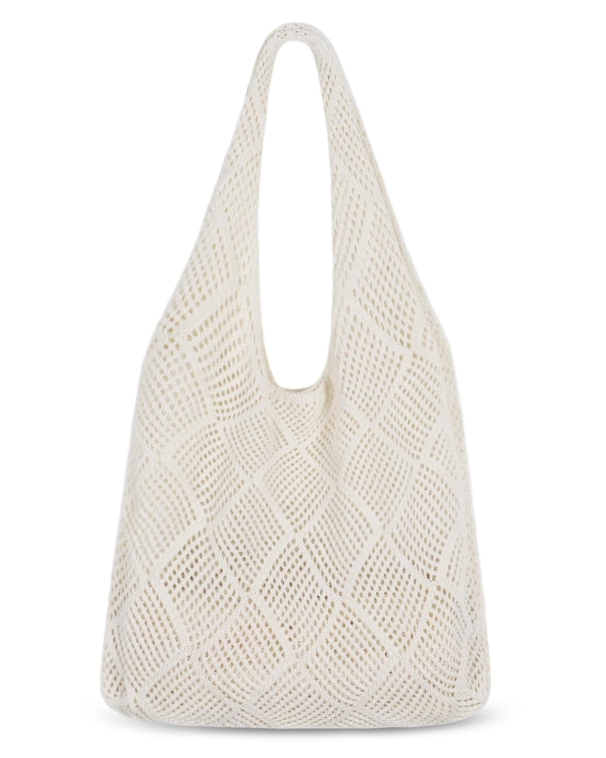 Borsa Mare Donna 1 Pezzo, All'Uncinetto Tracolla Robusta Bianco Avorio, Leggera con Rete Aperta per Svuotamento Sabbia Rapido, Vacanze Estive.