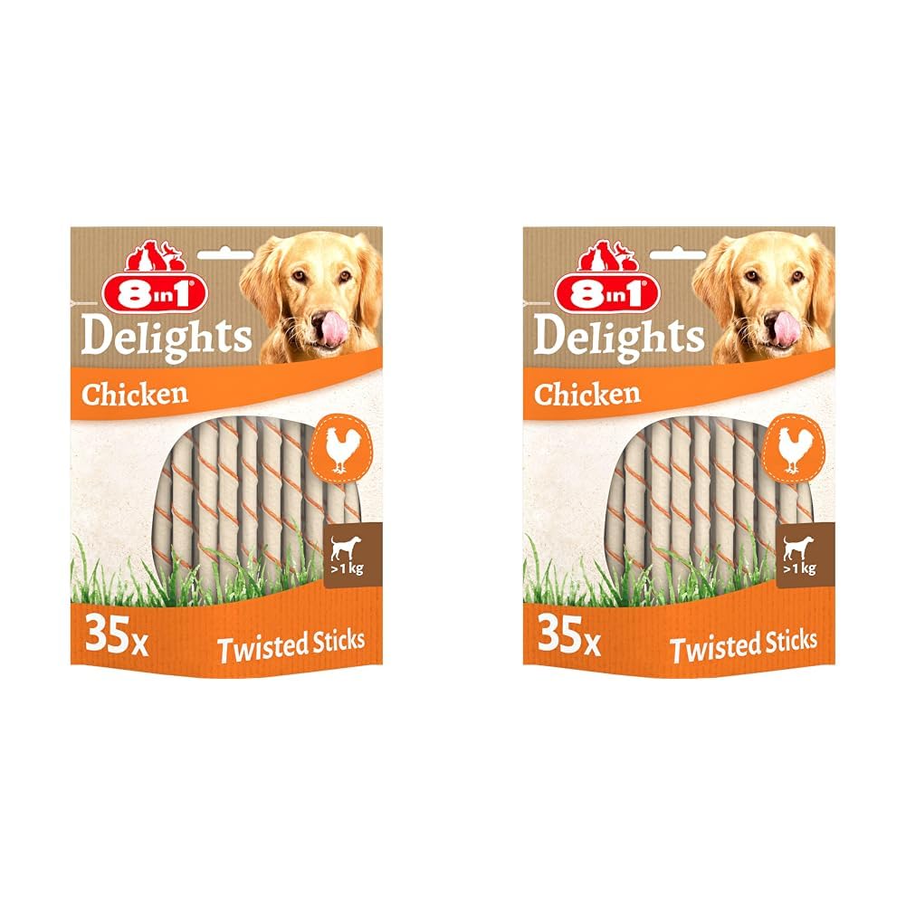 8in1Delights Chicken Twisted Sticks, healthy chew snack for dogs, 35 pieces (Pack of 2)