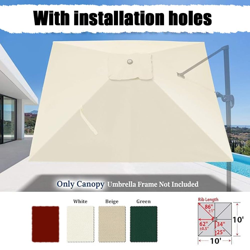 Zamienny baldachim do prostokątnego parasola tarasowego o wymiarach 250 x 250 cm, beżowy do użytku na zewnątrz, tkanina ogrodowa, zapasowy top, 3 x 3 m