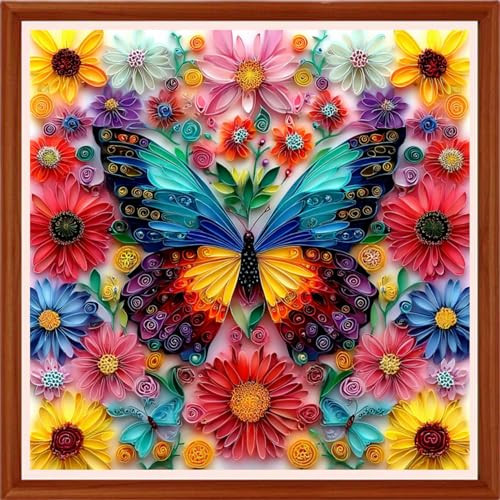 Image of Hopeart Stamped Cross Stitch Kits for Beginner Embroidery Kits for Beginners Adults DIY 11CT Cross Stitch Patterns Needlepoint Kits Crossstitching Kits- Flower Butterfly 18x18 inchs