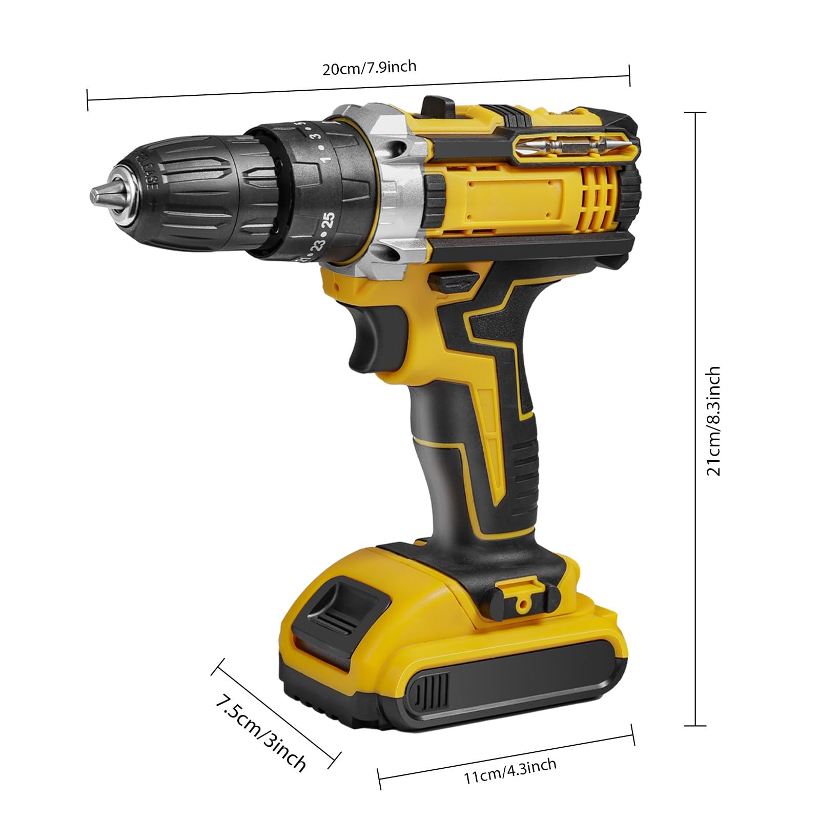 Perceuse Visseuse Sans Fil,18V Visseuse Devisseuse avec 2 Batteries,45Nm Perceuse Percussion,25+3 Réglages de Couple,2 Vitesses,24 Accessoires et Valise,LED Light,pour la Bricolage (2 Batteries)