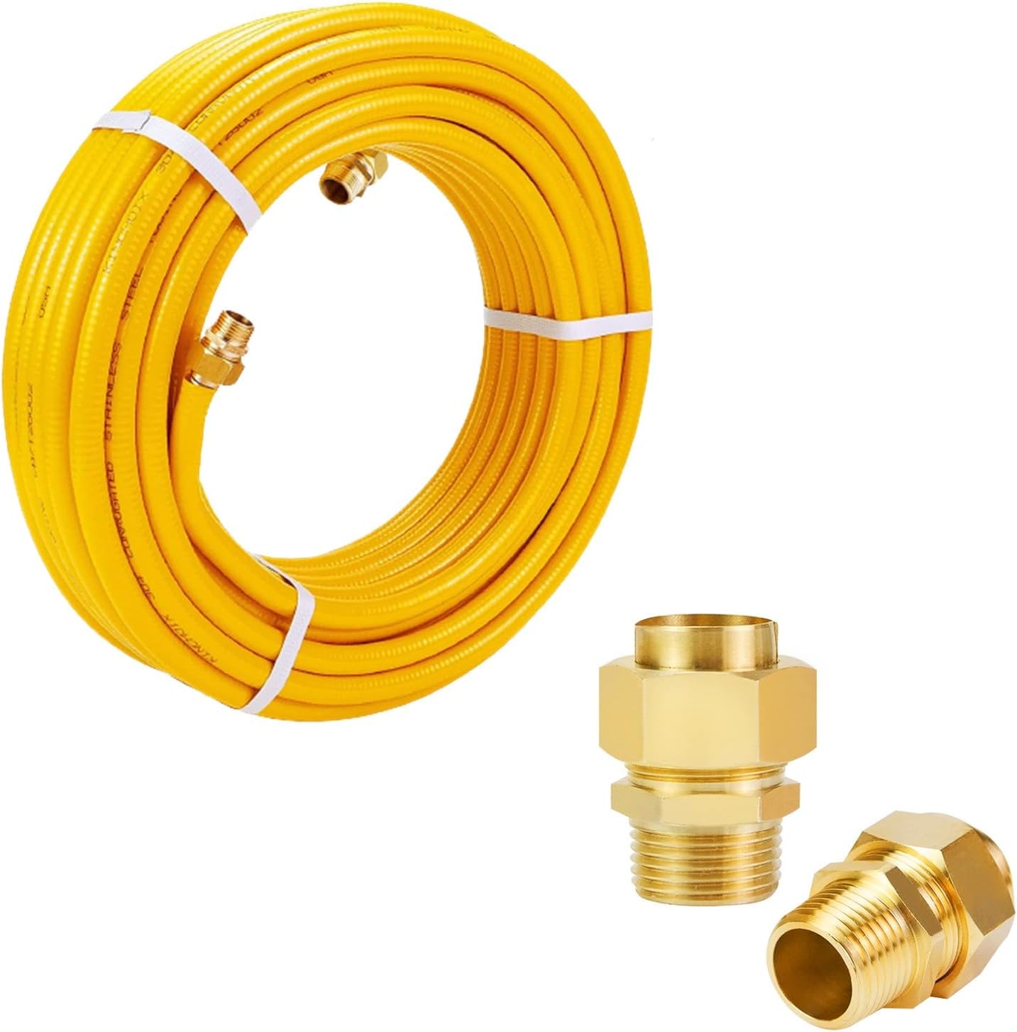 100ft 3/4'' Corrugated Stainless Steel Tubing with 2 Brass Fittings Anti-Cracking Used for Construction Heaters NG Appliance Propane Equipment