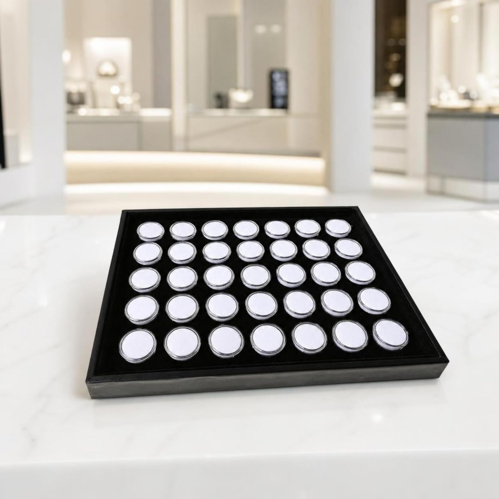 perfeclan Banja con Compartimentos Rectangular | Interior Aterciopelado, Expositor con Divisiones, Estable, para Mostrador, Coleccionistas, Caja Rotatoria